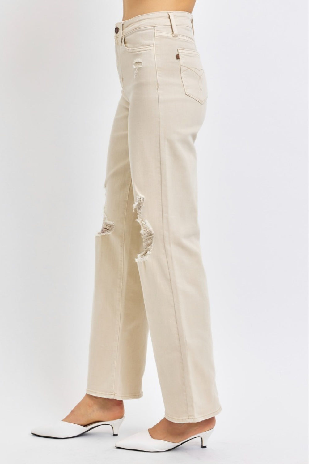 Tabitha HW Khaki 90s Straight Destroyed Jeans