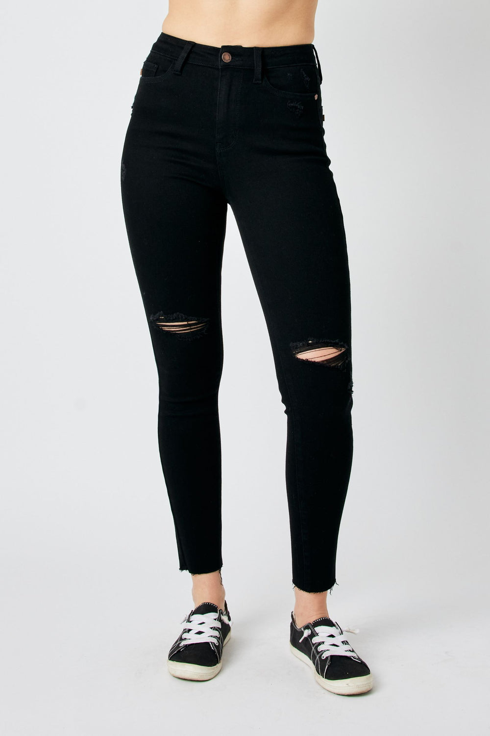 Nita HW Heavy Destroyed Raw Hem Black Skinny