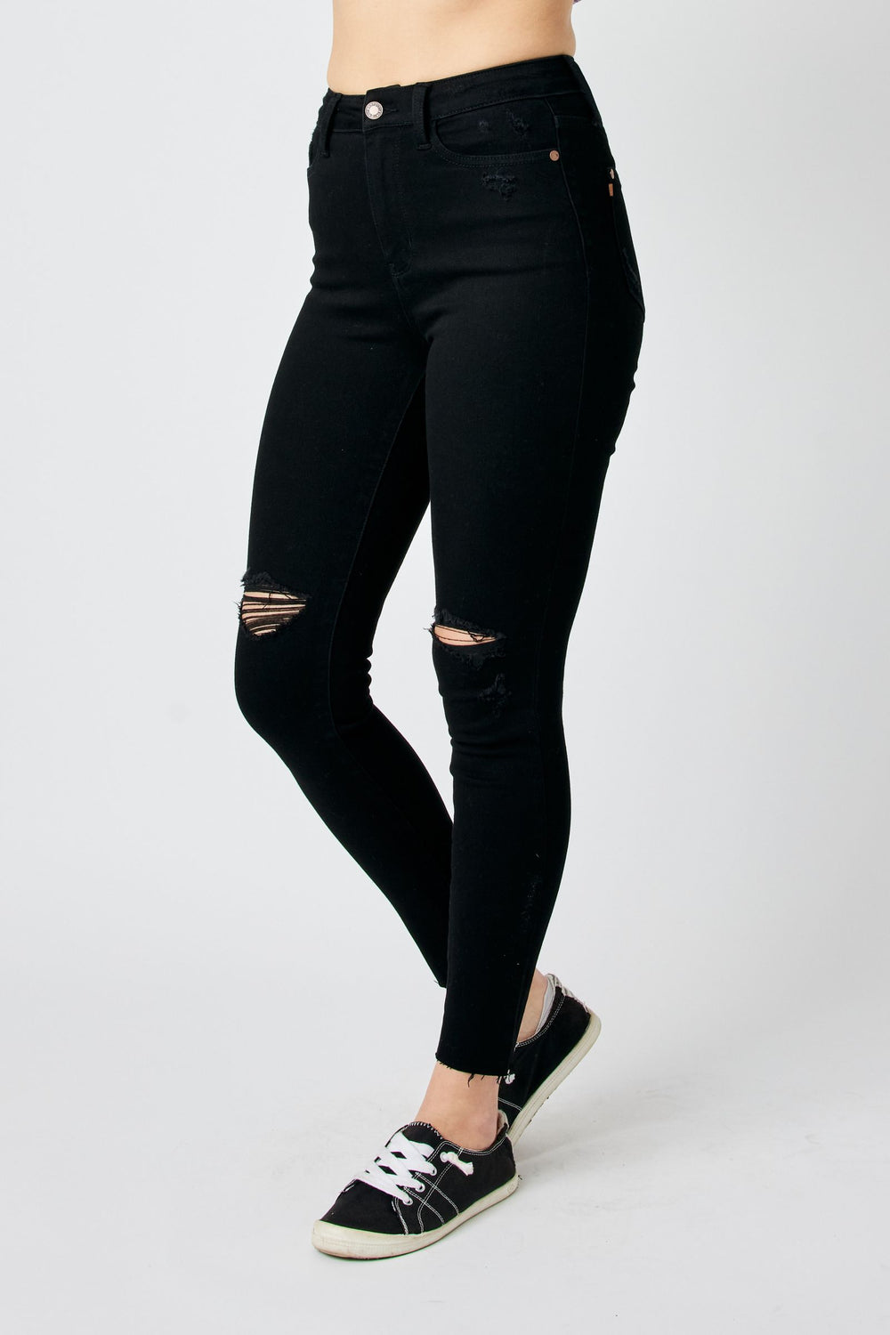 Nita HW Heavy Destroyed Raw Hem Black Skinny
