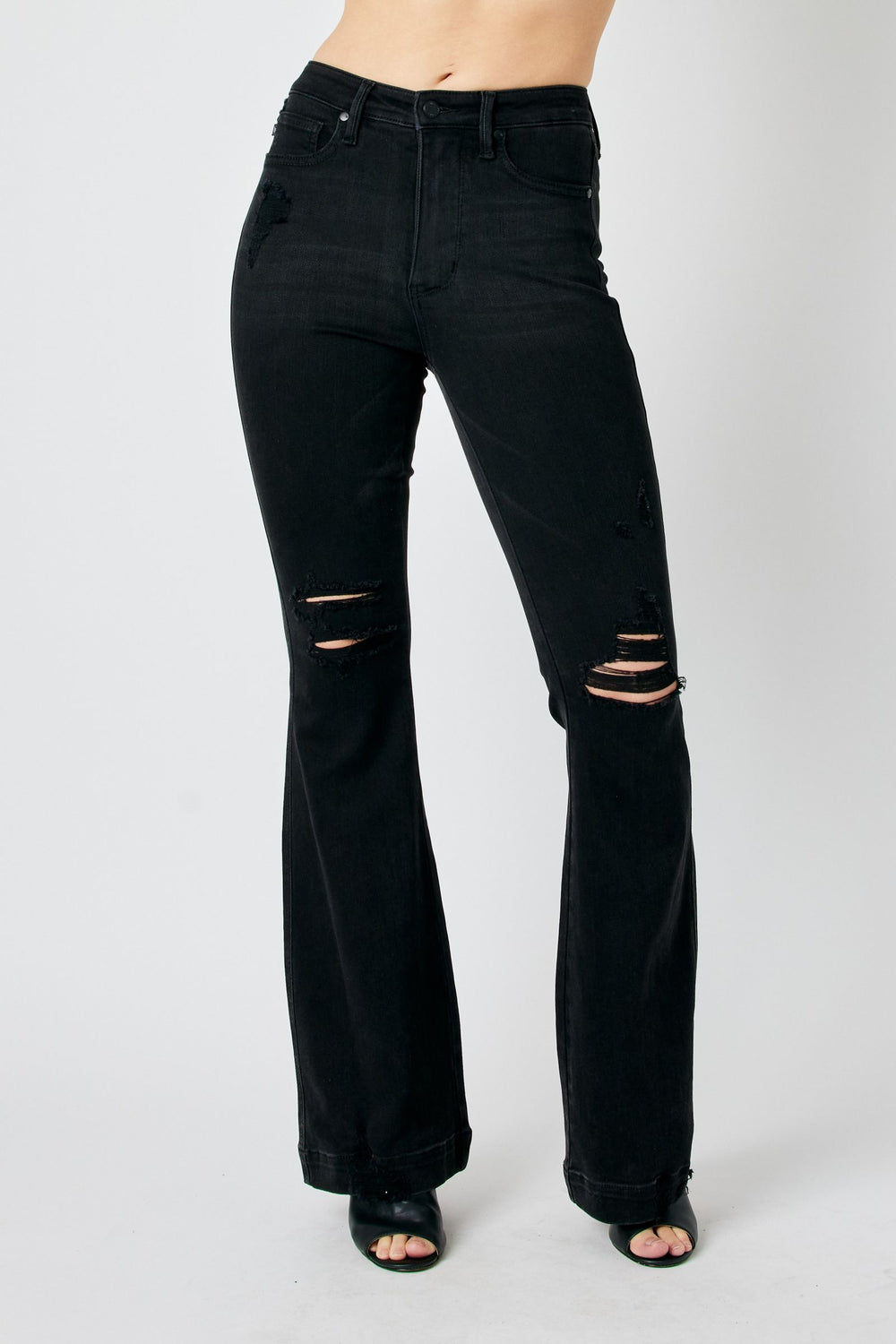 HW Black Distressed Tummy Control Flare