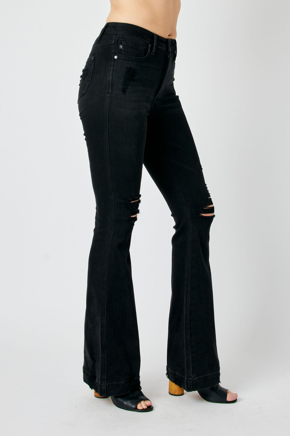 HW Black Distressed Tummy Control Flare