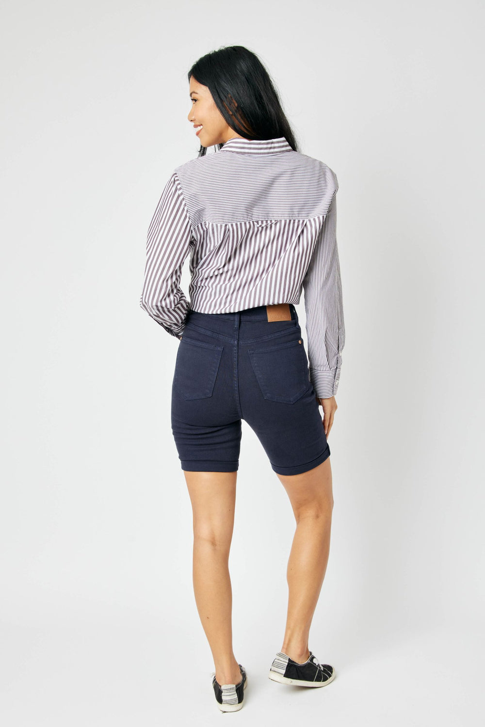 Navy Blue HI Waist Tummy Control Bermuda Shorts