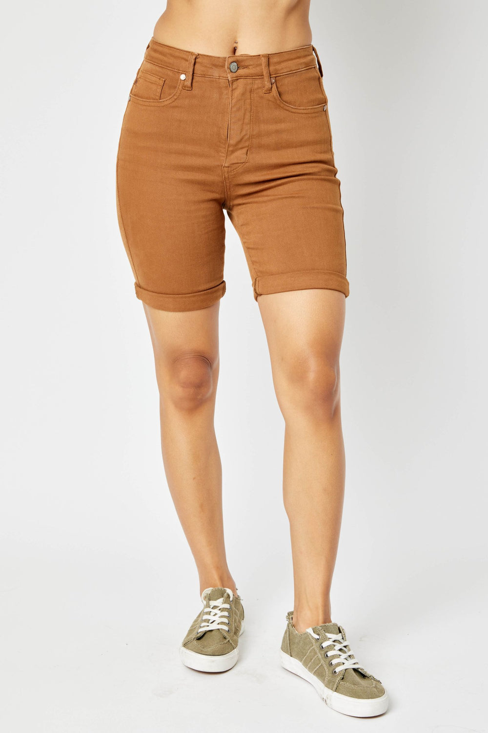 Isla Camel Hi Waist Tummy Control Bermuda Shorts