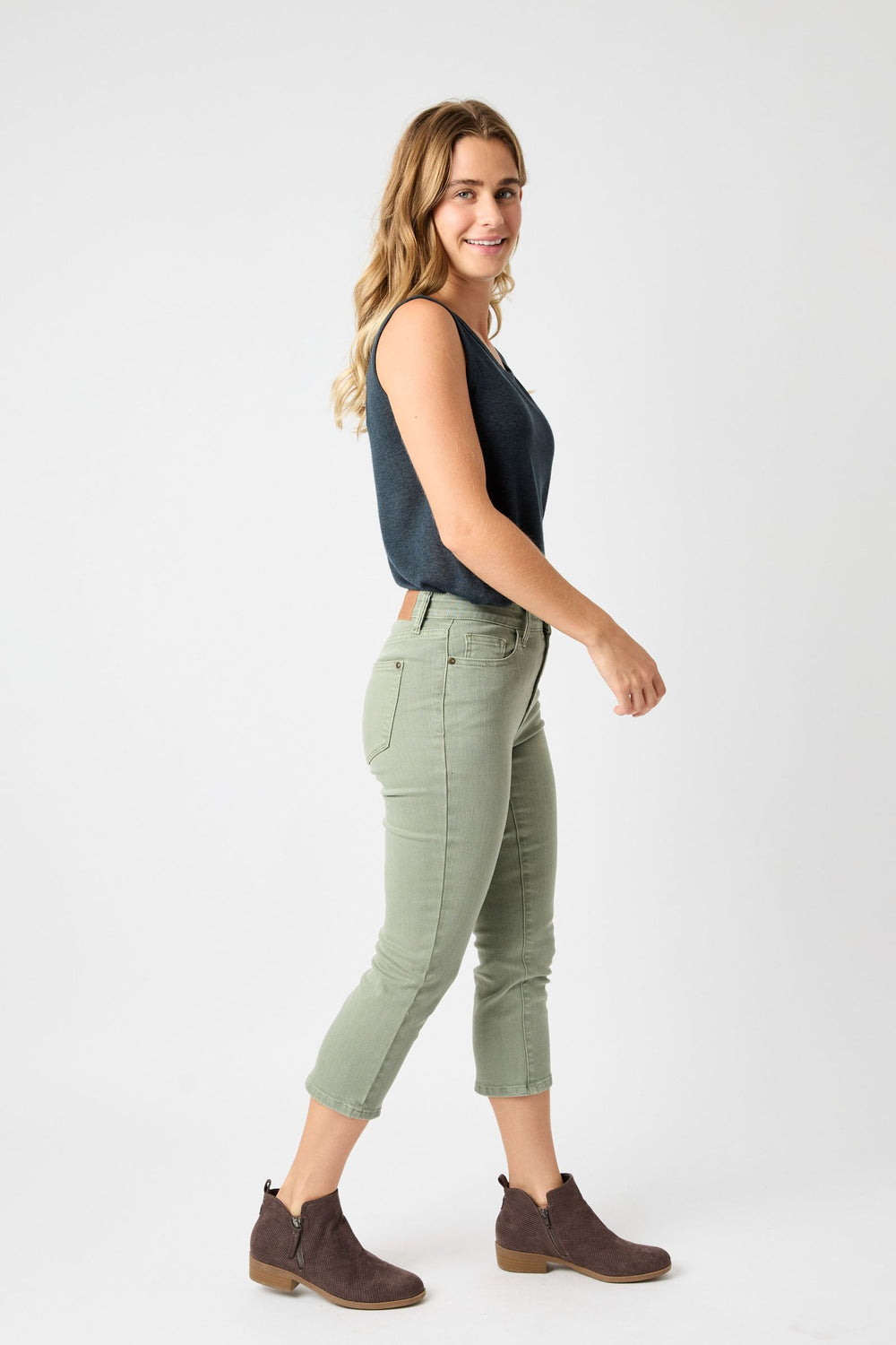 Sage Green Mid Rise Capris