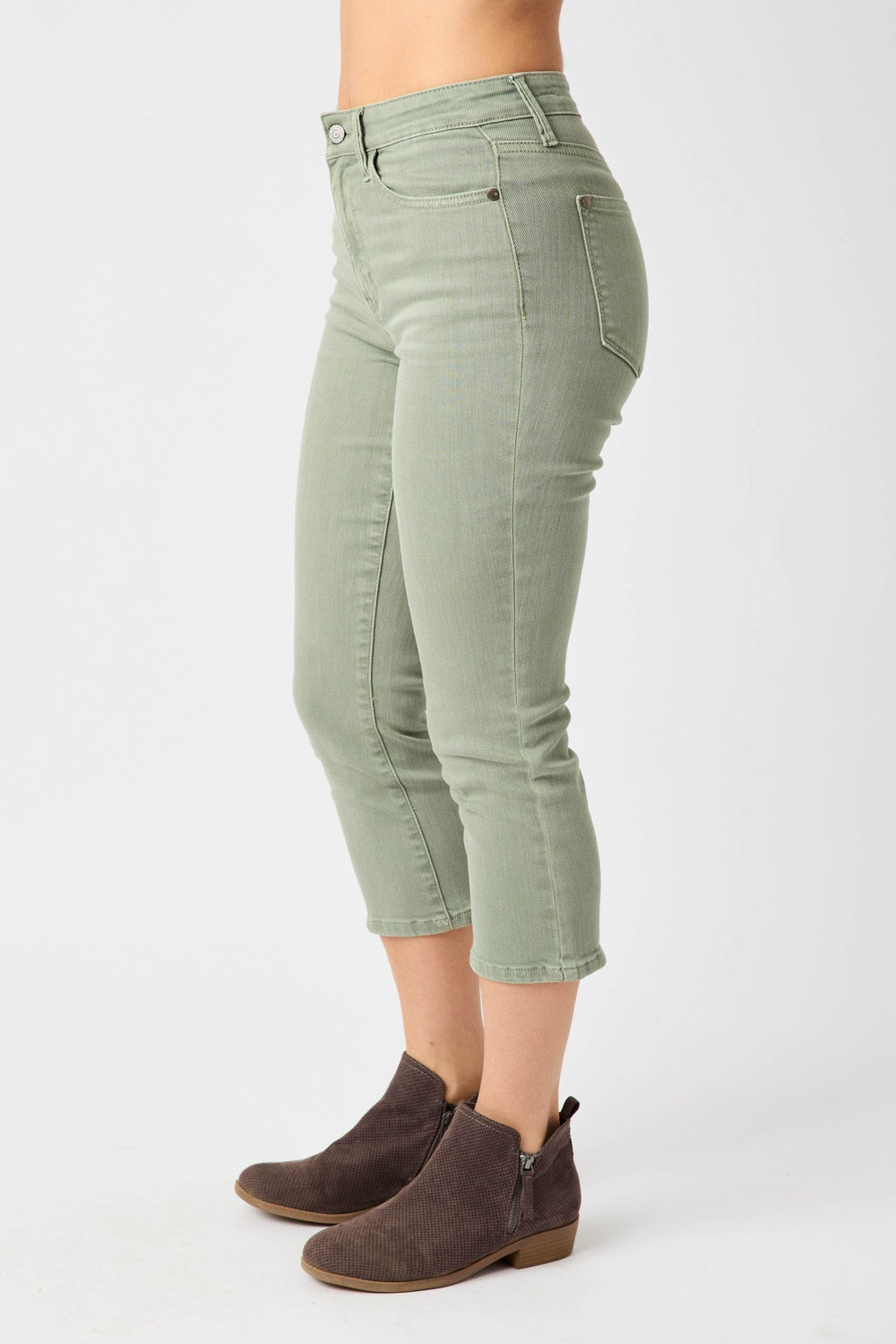 Sage Green Mid Rise Capris