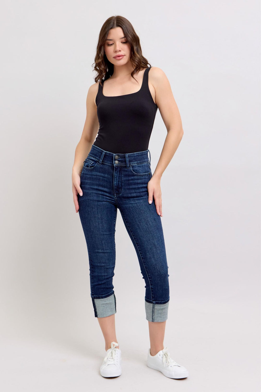 Aurora HW Double Band Capri Jeans