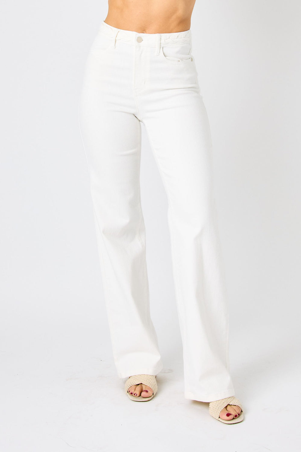 Brandi HW White Braided Waistband Wide Leg
