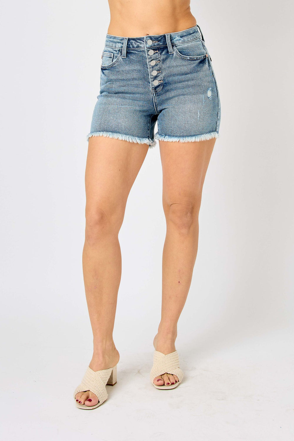 HW Button Fly Destroy Hem Shorts