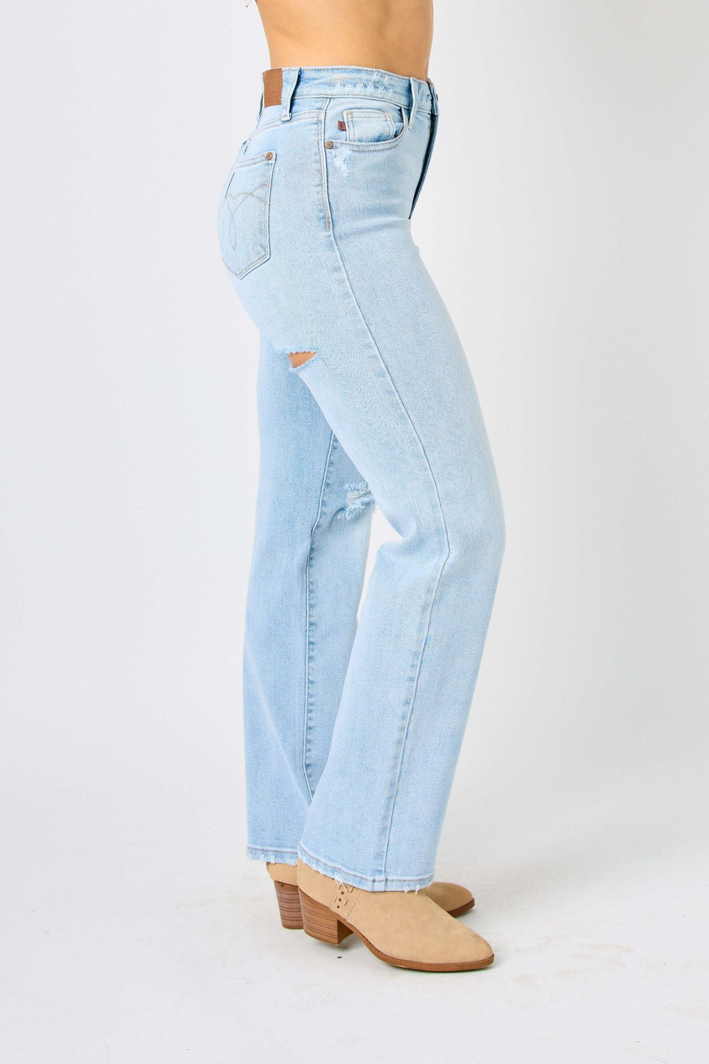 Melissa 90s Straight HW Ripped Back Jeans