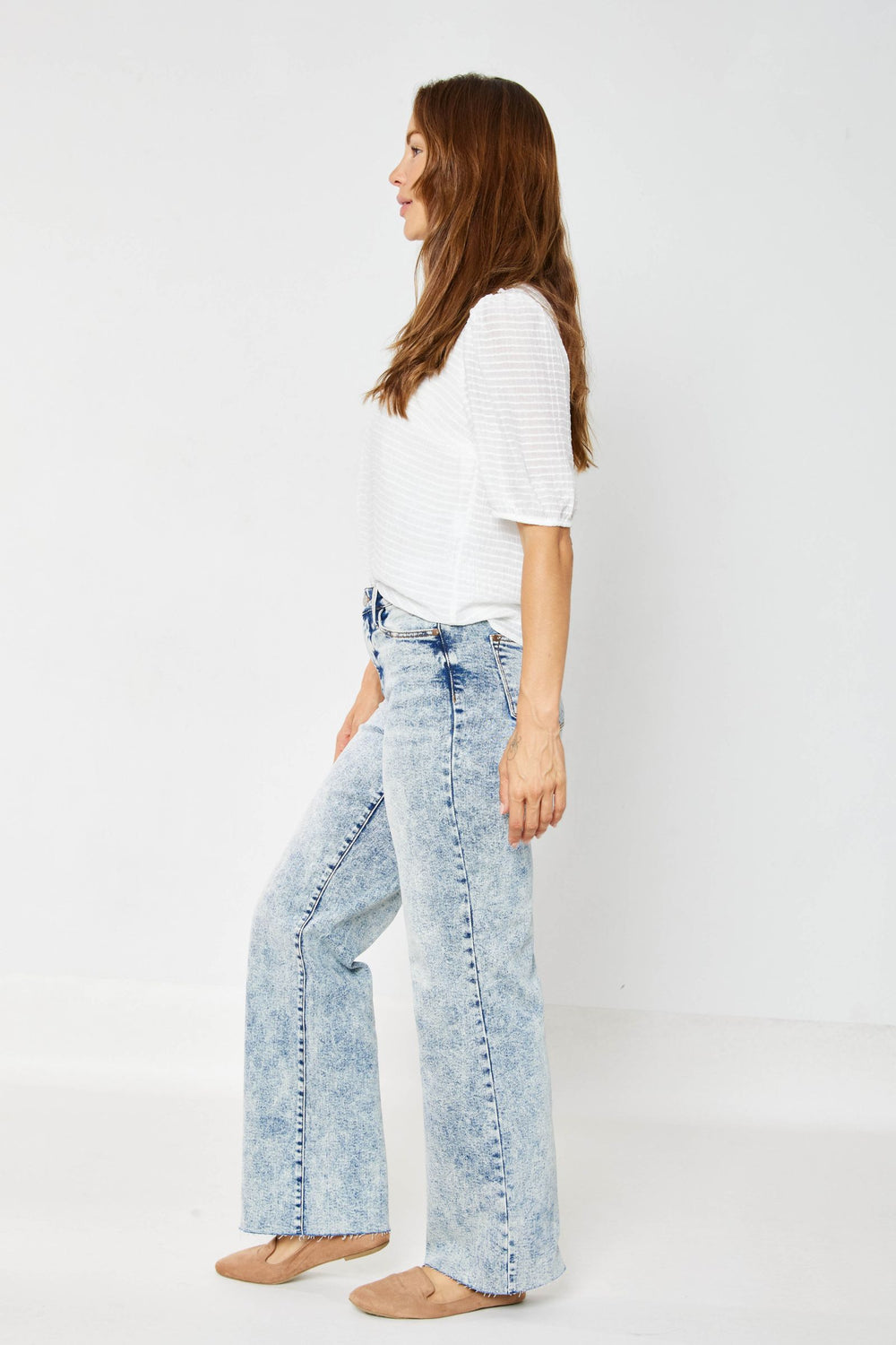 Dory HW Mineral Wash Raw Hem Wide Leg