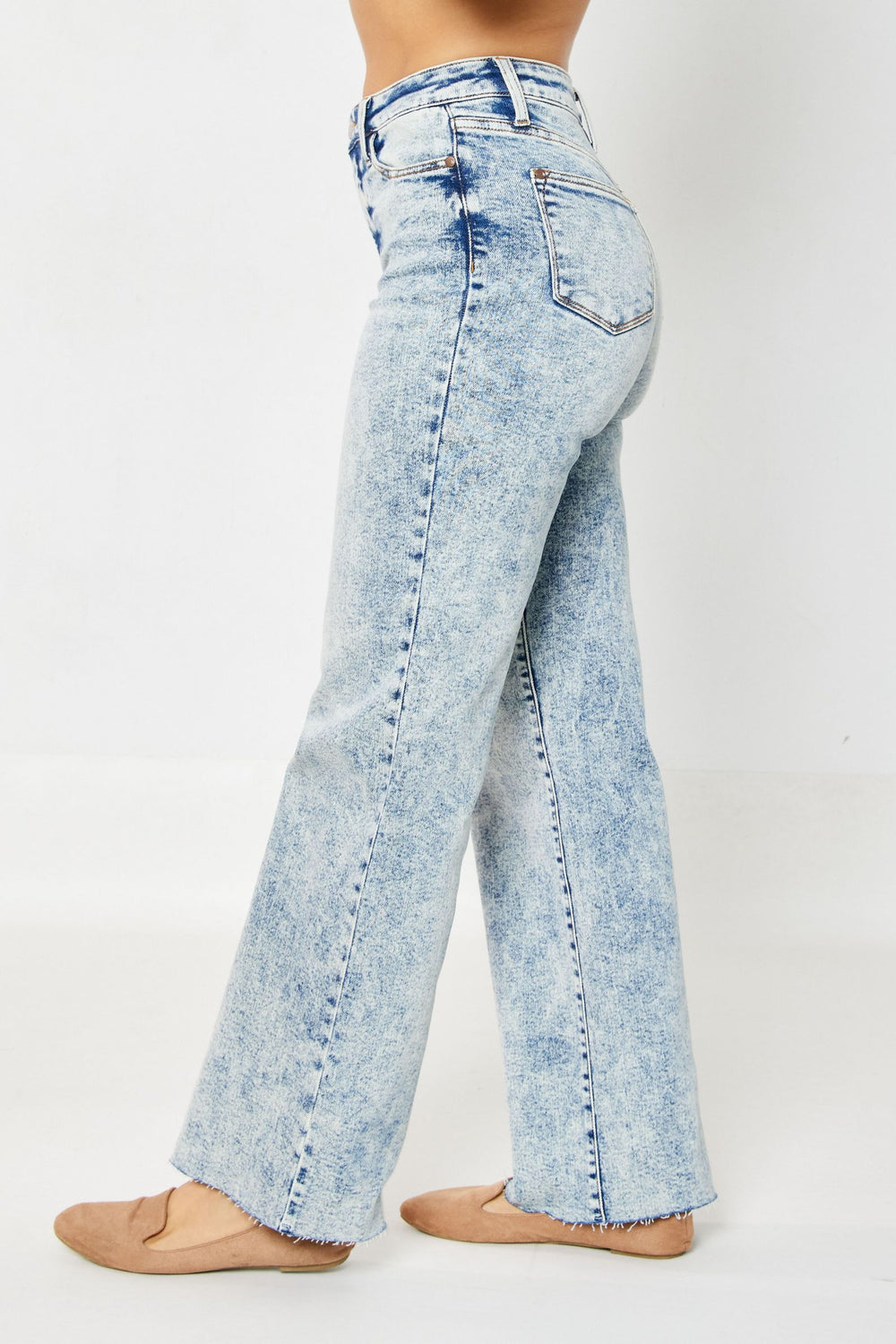 Dory HW Mineral Wash Raw Hem Wide Leg