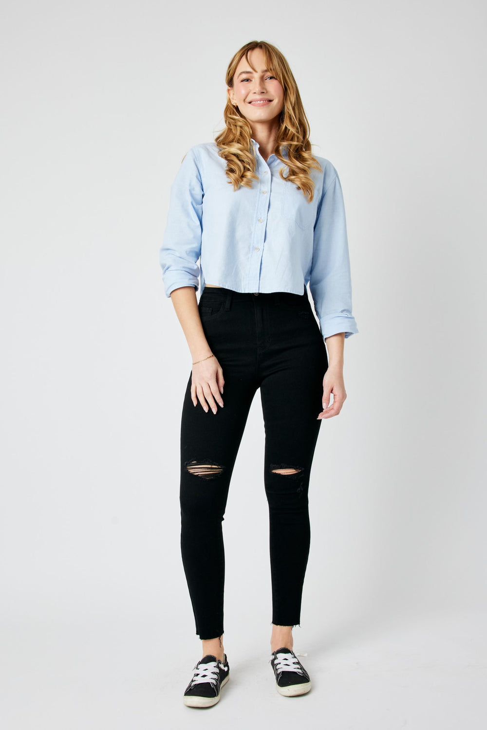 Nita HW Heavy Destroyed Raw Hem Black Skinny