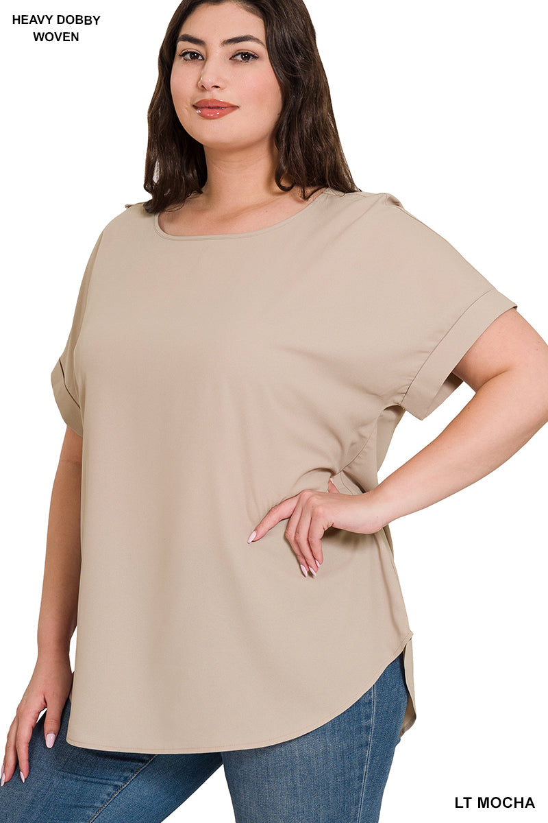 Rolled Sleeve Woven Tee