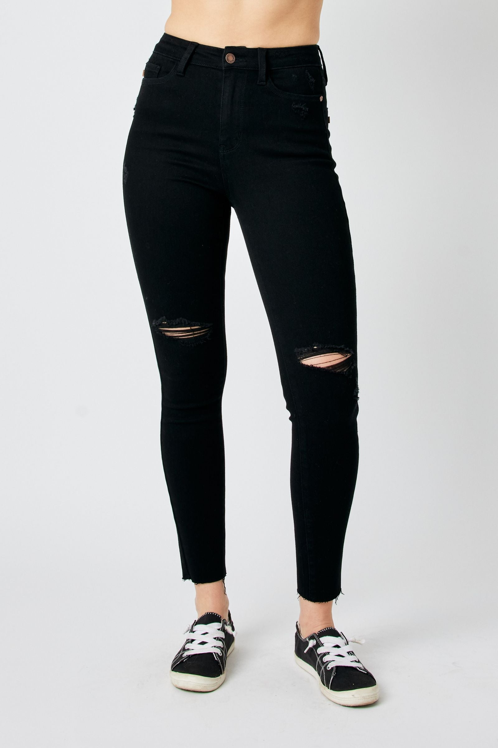 Nita HW Heavy Destroyed Raw Hem Black Skinny