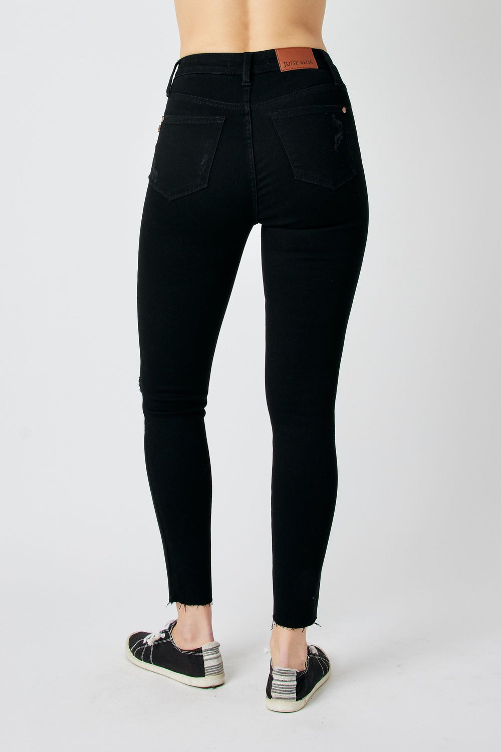 Nita HW Heavy Destroyed Raw Hem Black Skinny