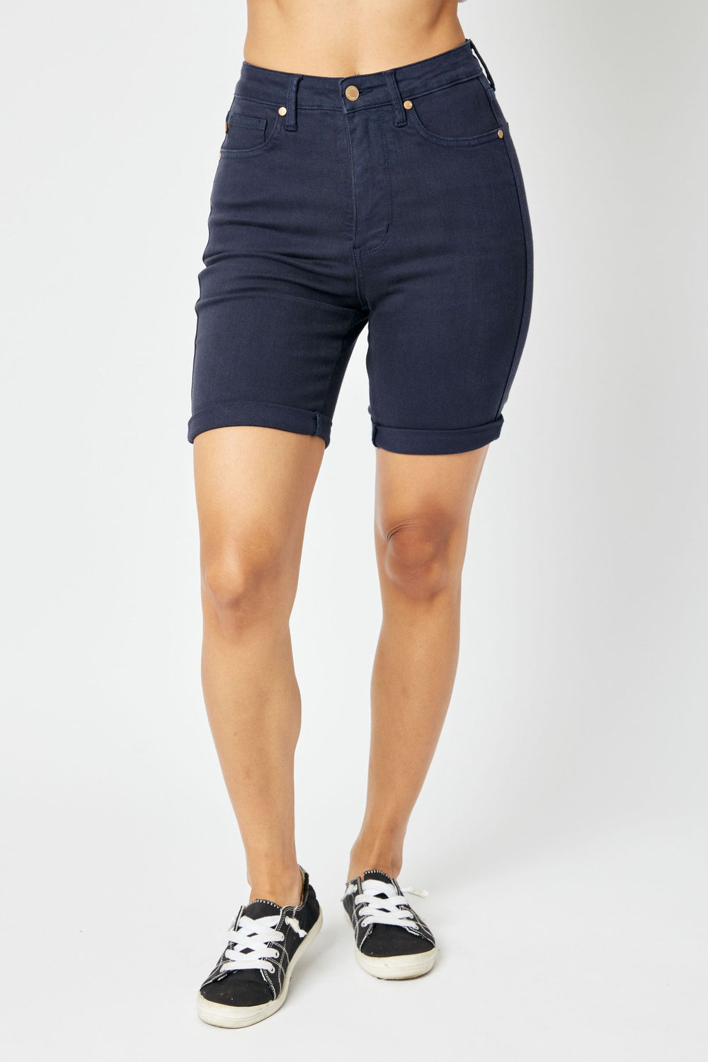 Navy Blue HI Waist Tummy Control Bermuda Shorts
