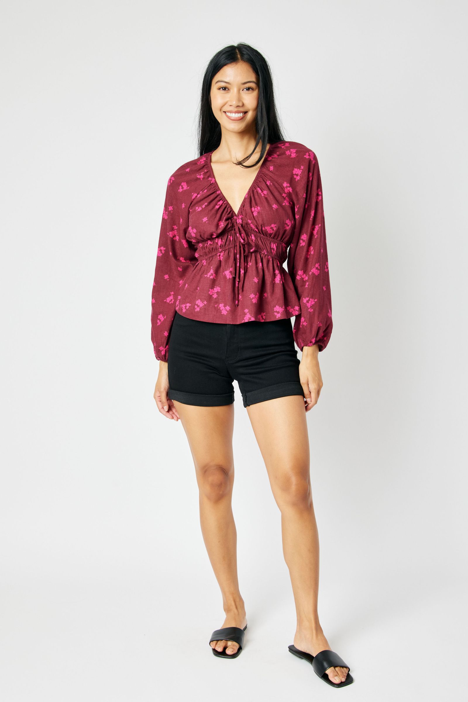 Hi Waist Black Tummy Control Cuffed Shorts