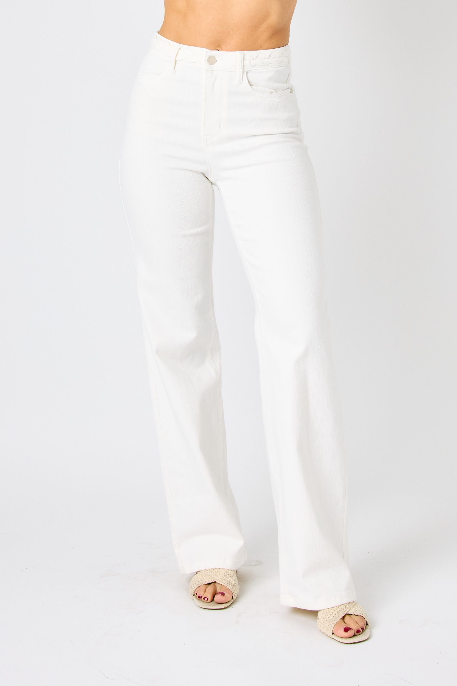 Brandi HW White Braided Waistband Wide Leg