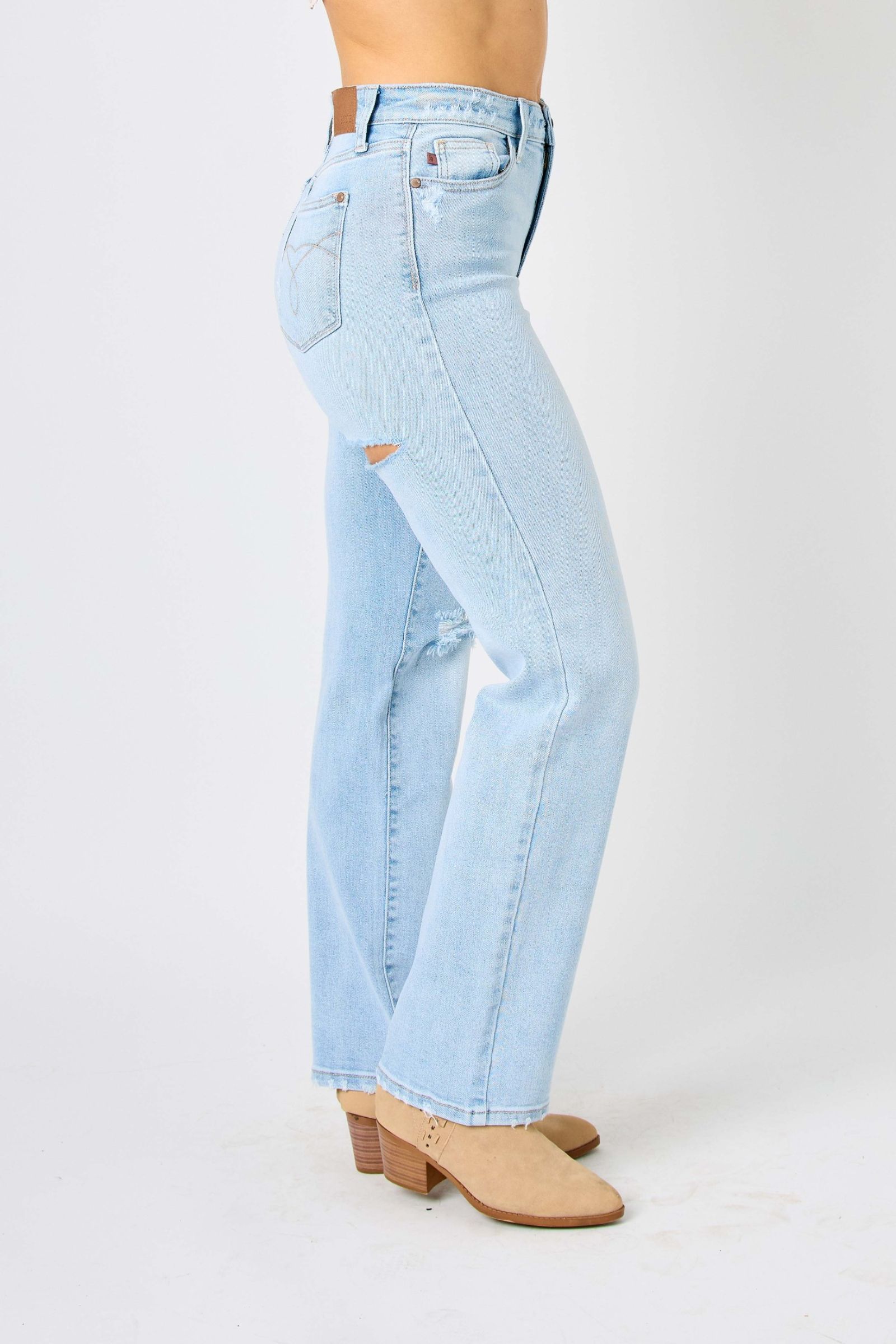 Melissa 90s Straight HW Ripped Back Jeans