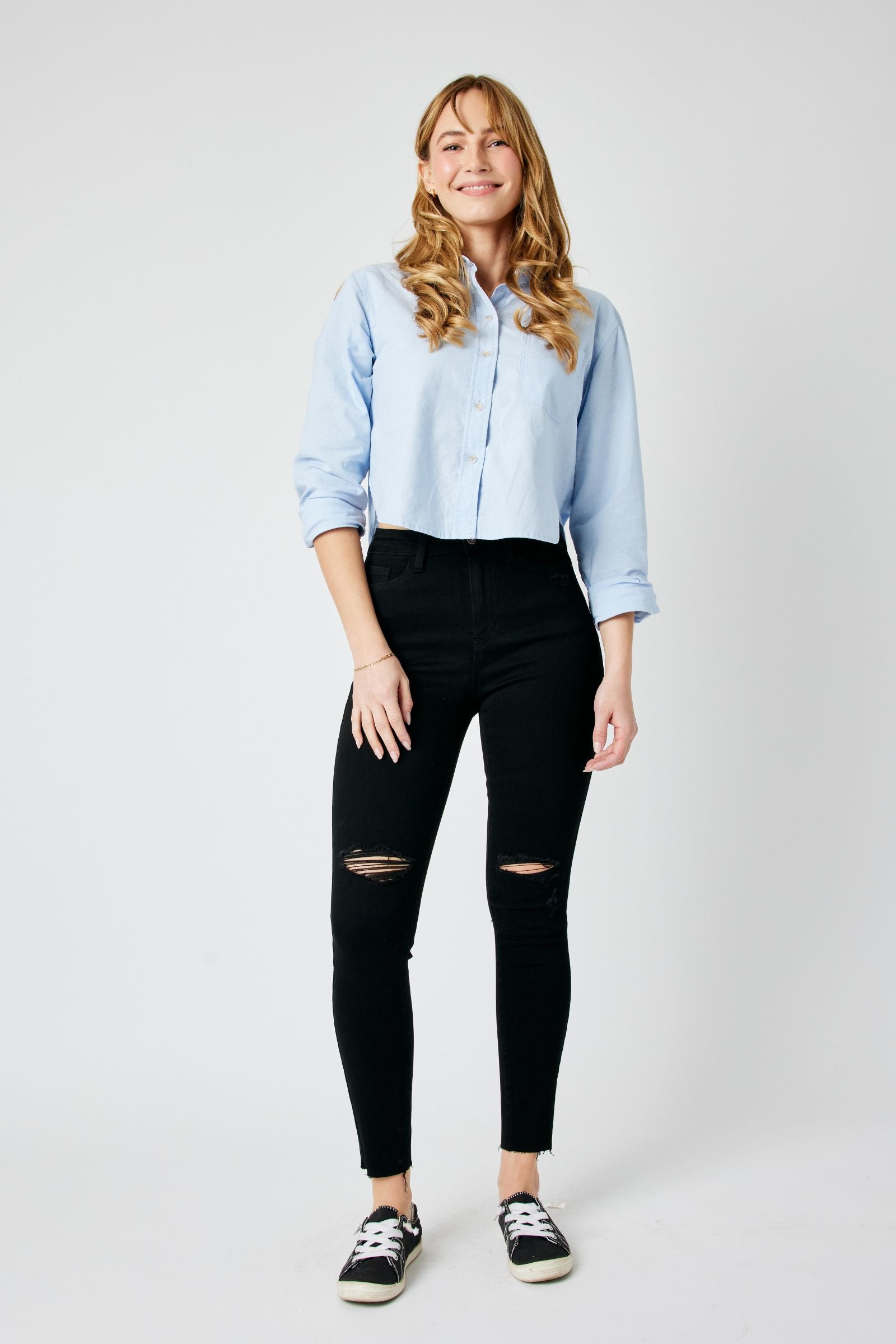Nita HW Heavy Destroyed Raw Hem Black Skinny