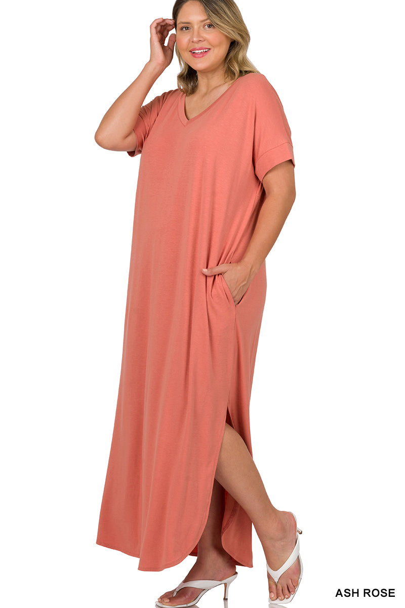 V-Neck Short Sleeve Maxi Dress